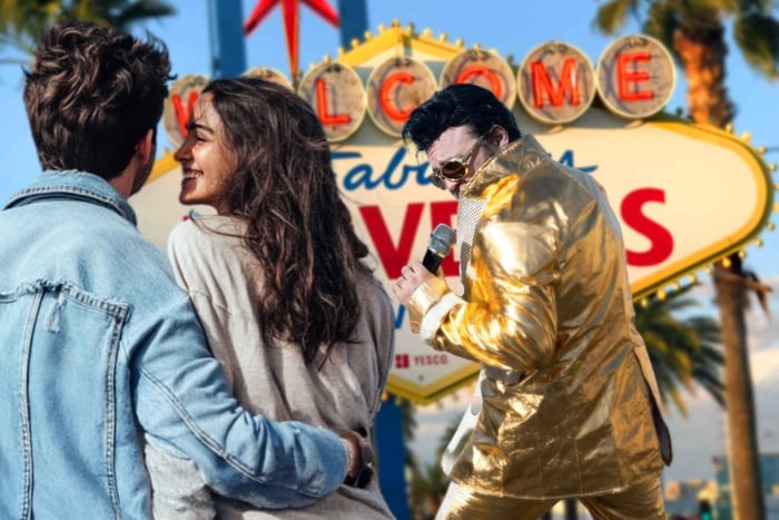 Las Vegas: Gouden Elvis Beloftevernieuwing of Bruiloft bij Welcome Sign