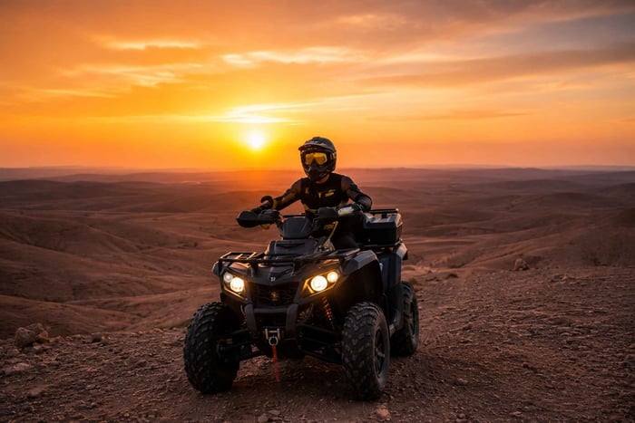 ATV, kamelridning og middag ved solnedgang i Agafay-ørkenen