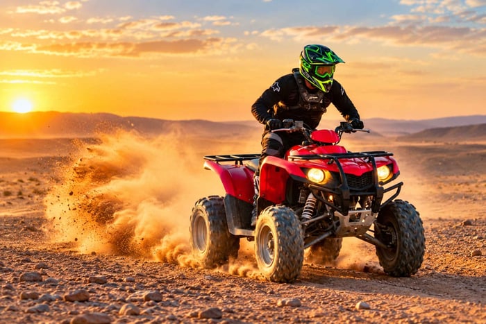 tour in quad al tramonto nel deserto di Agafay, giro in cammello e cena