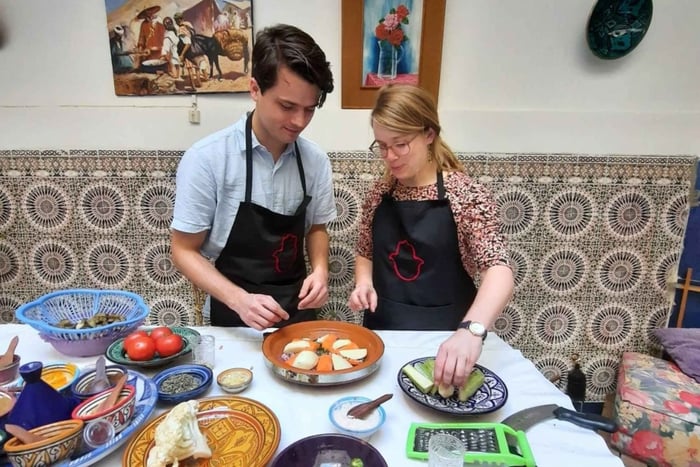 Clase de cocina marroquí tradicional y mercado de alimentos en Marrakech