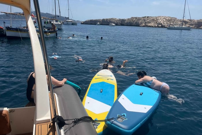 Swimming, snorkeling, and paddleboarding in the private calanques of Frioul
