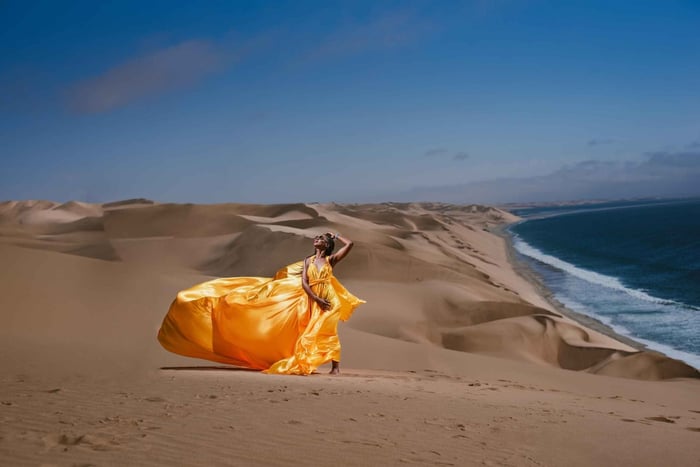 Walvis Bay: Sandwich Harbour Flying Dress Photoshoot