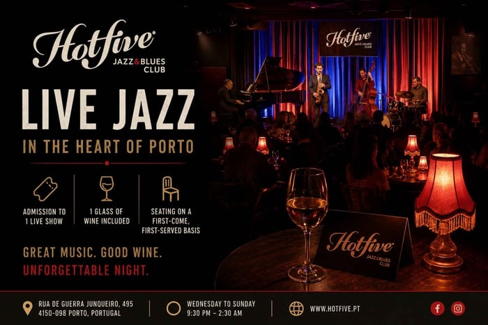 Hot Five Jazz & Blues Club: Billet til liveshow og vin