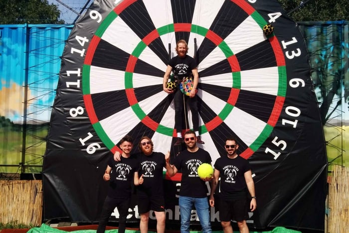 Prague: Giant Football Darts Game with Round of Beers & BBQ