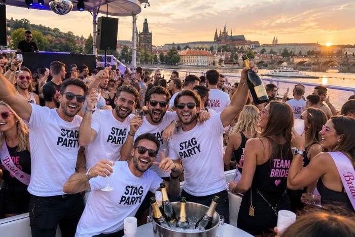 Prague : forfait enterrement de vie de garçon avec fête sur un bateau et discothèques