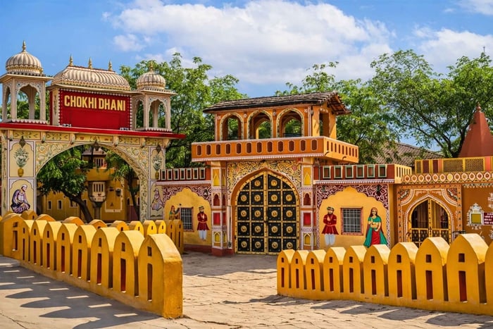 Abendliche Stadtrundfahrt durch Jaipur und Abendessen im Chokhi Dhani