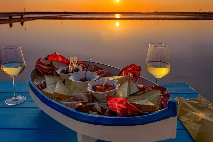 Aperitif at sunset at the Saline Genna in Marsala