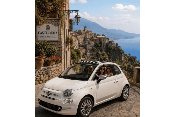 Private Castelmola Fiat500 experience with cultural host