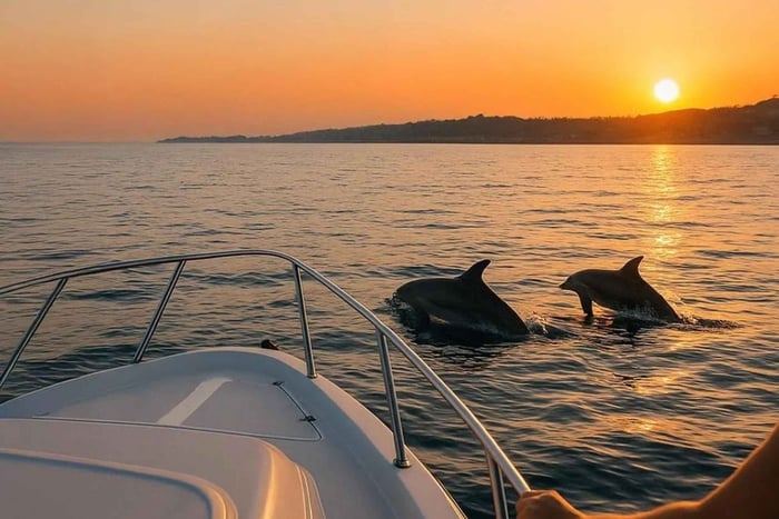 Taormina: Tur ved solnedgang på jagt efter delfiner med typisk aperitif