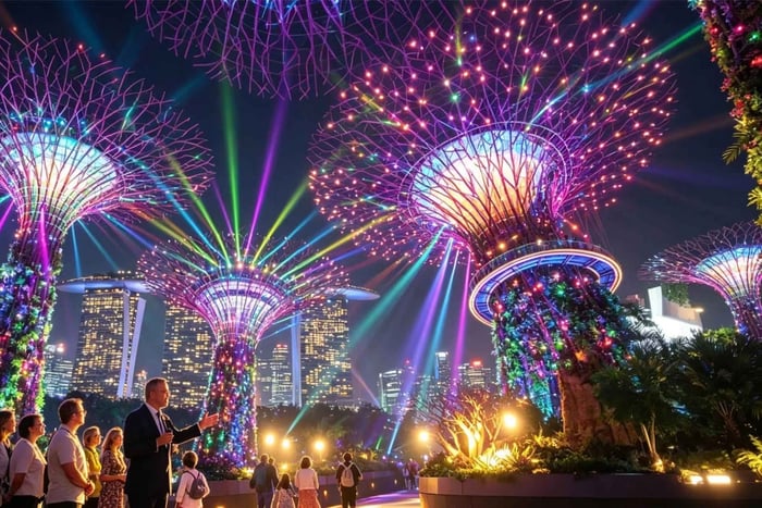 Gardens by the Bay at Night: Supertrees & Garden Rhapsody