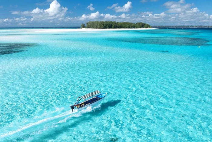 ザンジバル：ムネンバ島ボートツアー、カメと泳ぐ、ザ・ロック