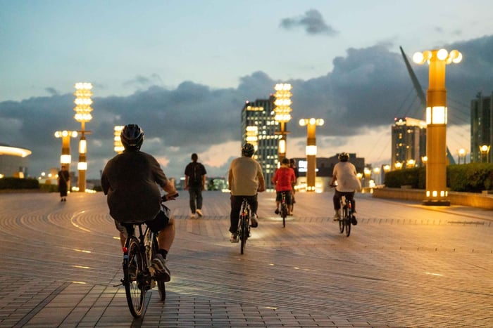 東京湾エリア：夕暮れの夜景を楽しむ3時間の電動自転車ガイド付きツアー