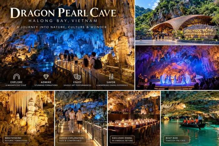 Ha Long: Dragon Pearl Cave Dinner with Show