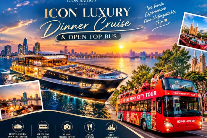 Ho Chi Minh: ICON Dinner Cruise with Open-Top Bus Ticket
