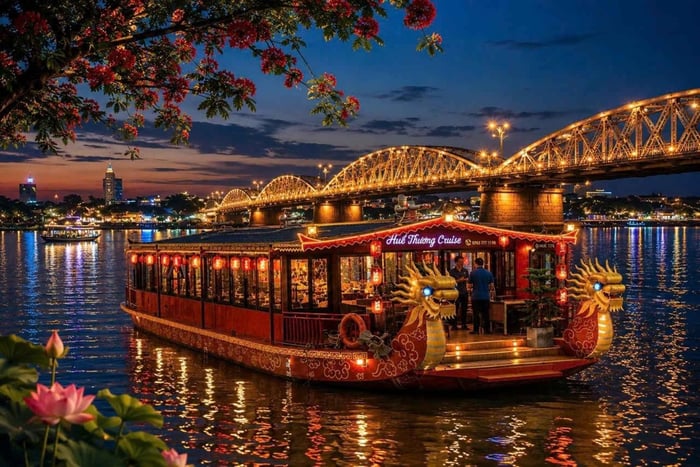 Hue: Dinner-Bootsfahrt auf dem Parfüm-Fluss mit Folklore-Musik-Show
