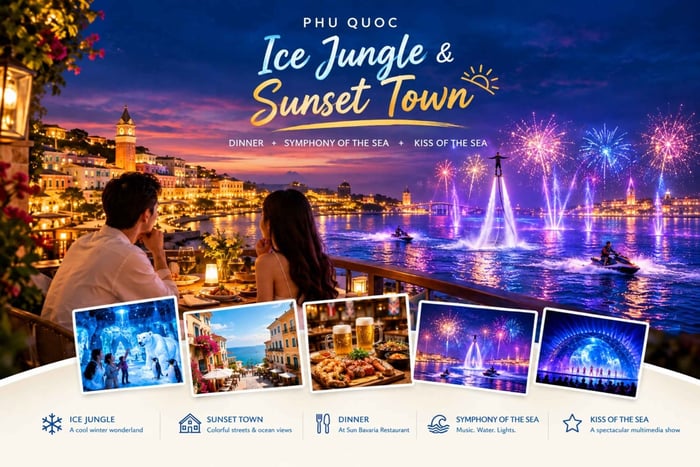 Phú Quốc: Ice Jungle y Sunset Town con cena y espectáculos marinos