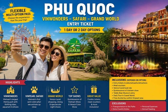 Phu Quoc: VinWonders, Safari & Grand World Entry Ticket