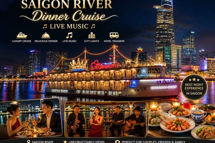 Saigon efter mörkrets inbrott: middag på floden och livemusik under kryssningen