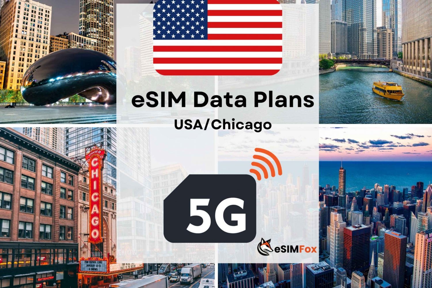 Chicago : Plano de dados de Internet eSIM para EUA 4G/5G