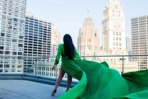 Chicago: Sessão de fotos de luxo com vestido de voo particular em 2 locais