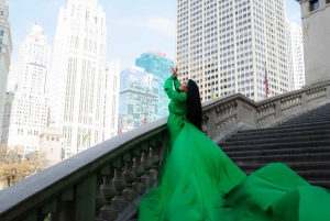 Chicago: Sessão de fotos de luxo com vestido de voo particular em 2 locais