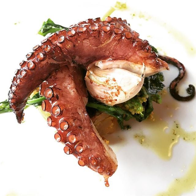 Recipe: Sautéed Octopus with Sweet Potato and Turnip Greens