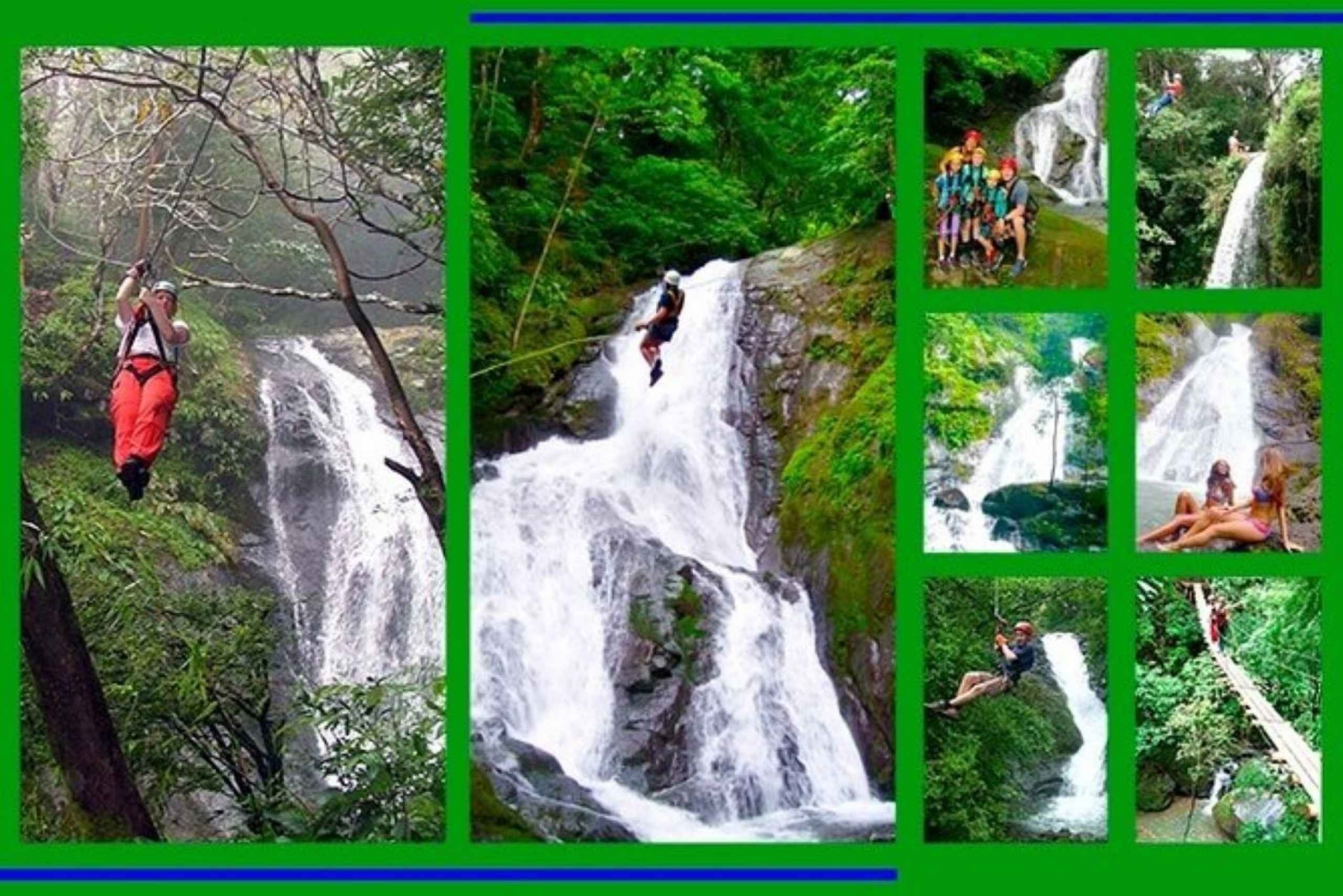 Fantastiska 11 vattenfall Zipline Tour / Puntarenas / Transport Inc