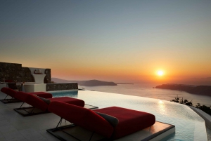 Daybed Relaxation with infinity pool use with caldera views