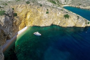 Punat-Krk, cruzeiro e mergulho na Praia Dourada e na Caverna Azul.