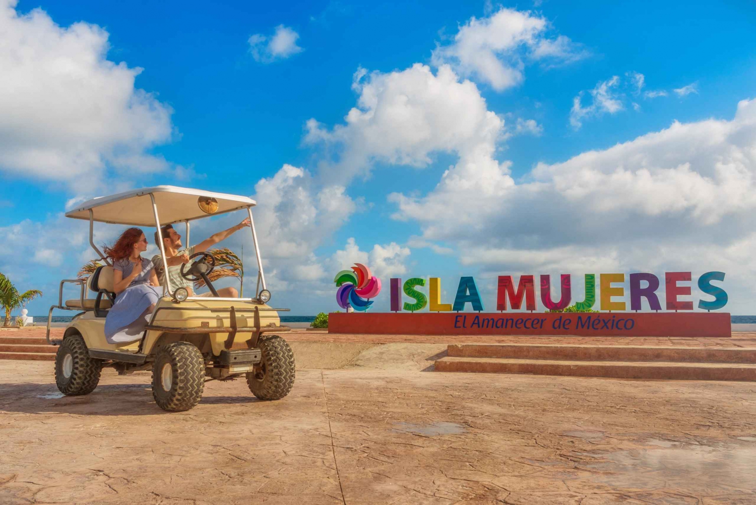 From Cancun: Isla Mujeres Golf Cart Guided Tour & Beach Club