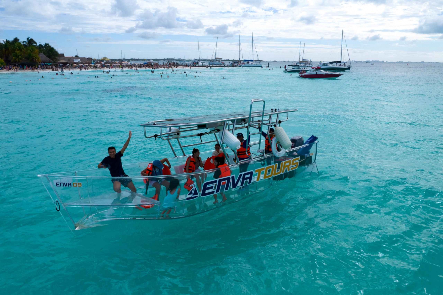 Isla Mujeres: Excursión Tour en barco de cristal en el Caribe