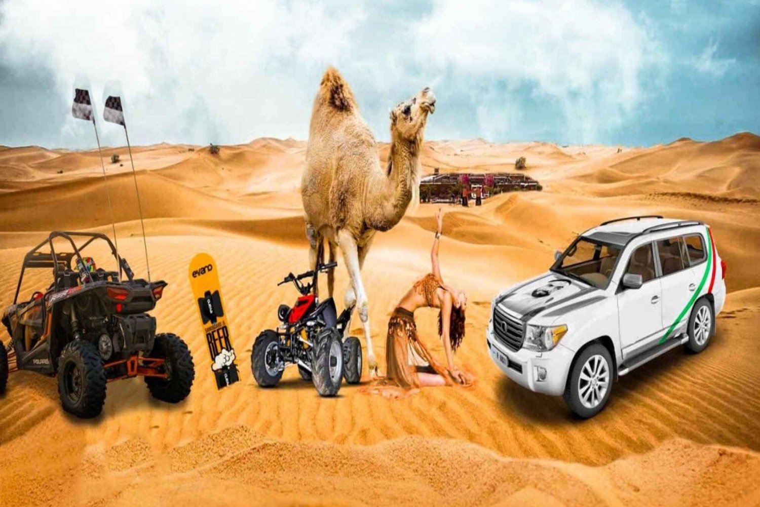 Woestijnsafari's in Dubai, zandboarden, BBQ, kamelenrit & shows