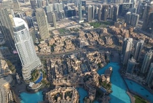 Dubai: vip-lounge Burj Khalifa en panoramische zonsondergang