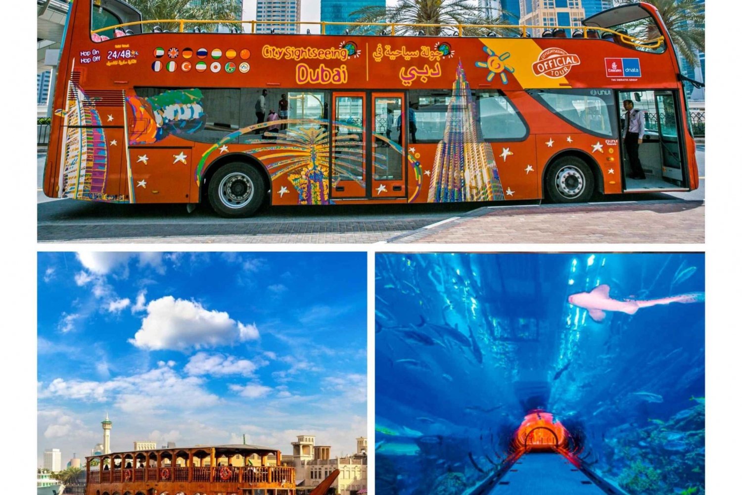 Dubai City Sightseeing Hop-On Hop-Off Bus Tour & Dhow Cruise