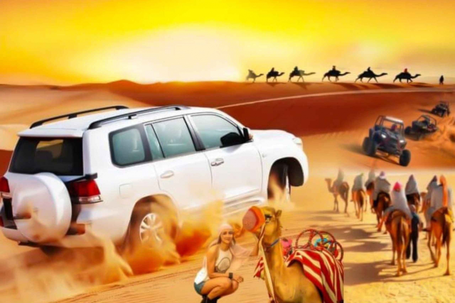 Dubai: Evening Desert Safari, BBQ, Show, Camel & Sandboard