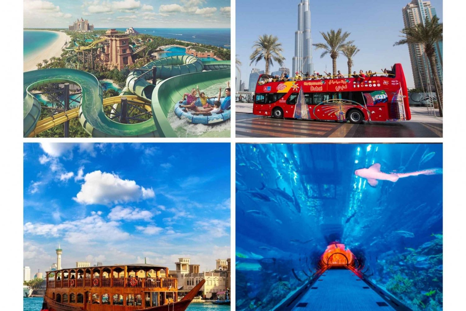 Dubai: Hop-on-hop-off-bustour, Aquaventure en Dhow Cruise