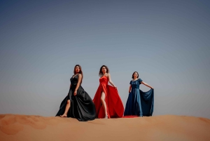 Dubai: Viaje Privado de Fotografía con Vestido Volador y Conducción por las Dunas