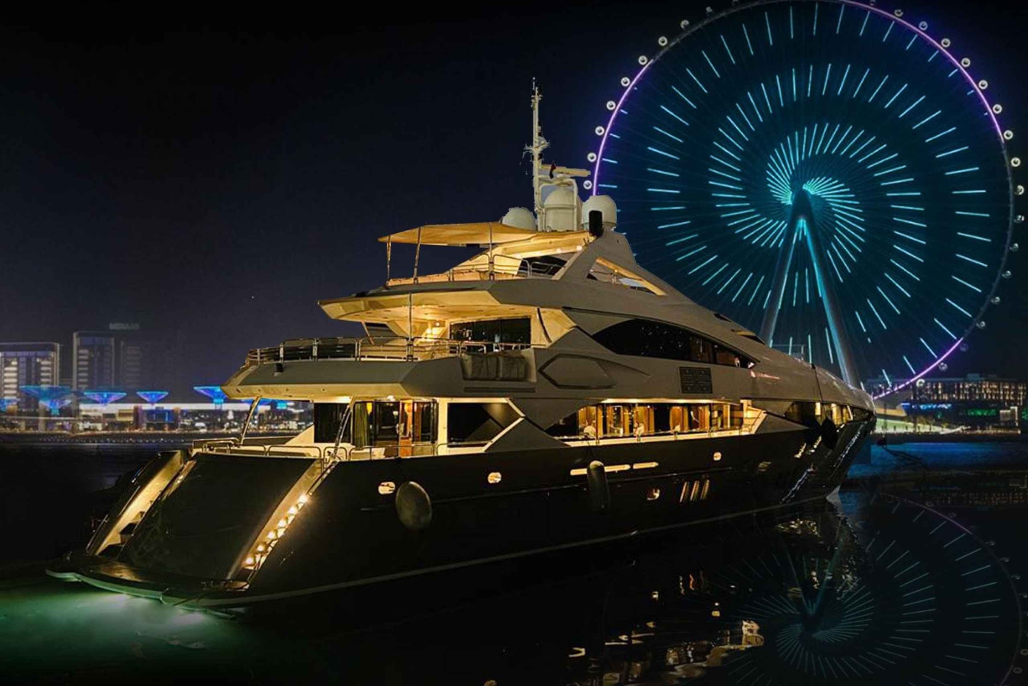 ドバイ：サンシーカー スーパーヨットでVIPディナー、ドリンク、ライブDJをお楽しみください