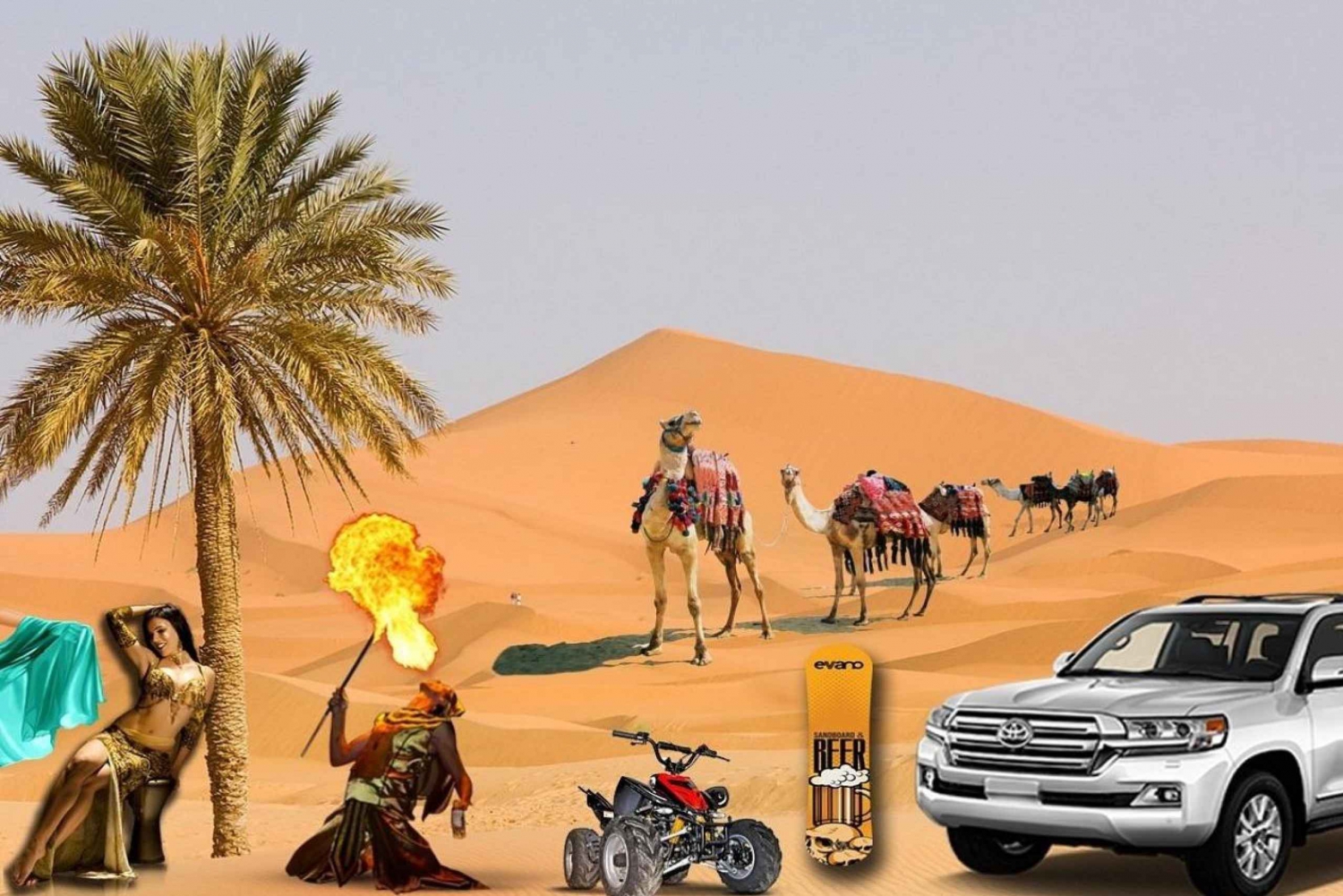 Dubai: Ørkensafari i solnedgangen, middag, show og kamelridning