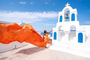 Sessão fotográfica com vestidos voadores em grupo - Santorini