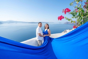 Sessão fotográfica com vestidos voadores em grupo - Santorini