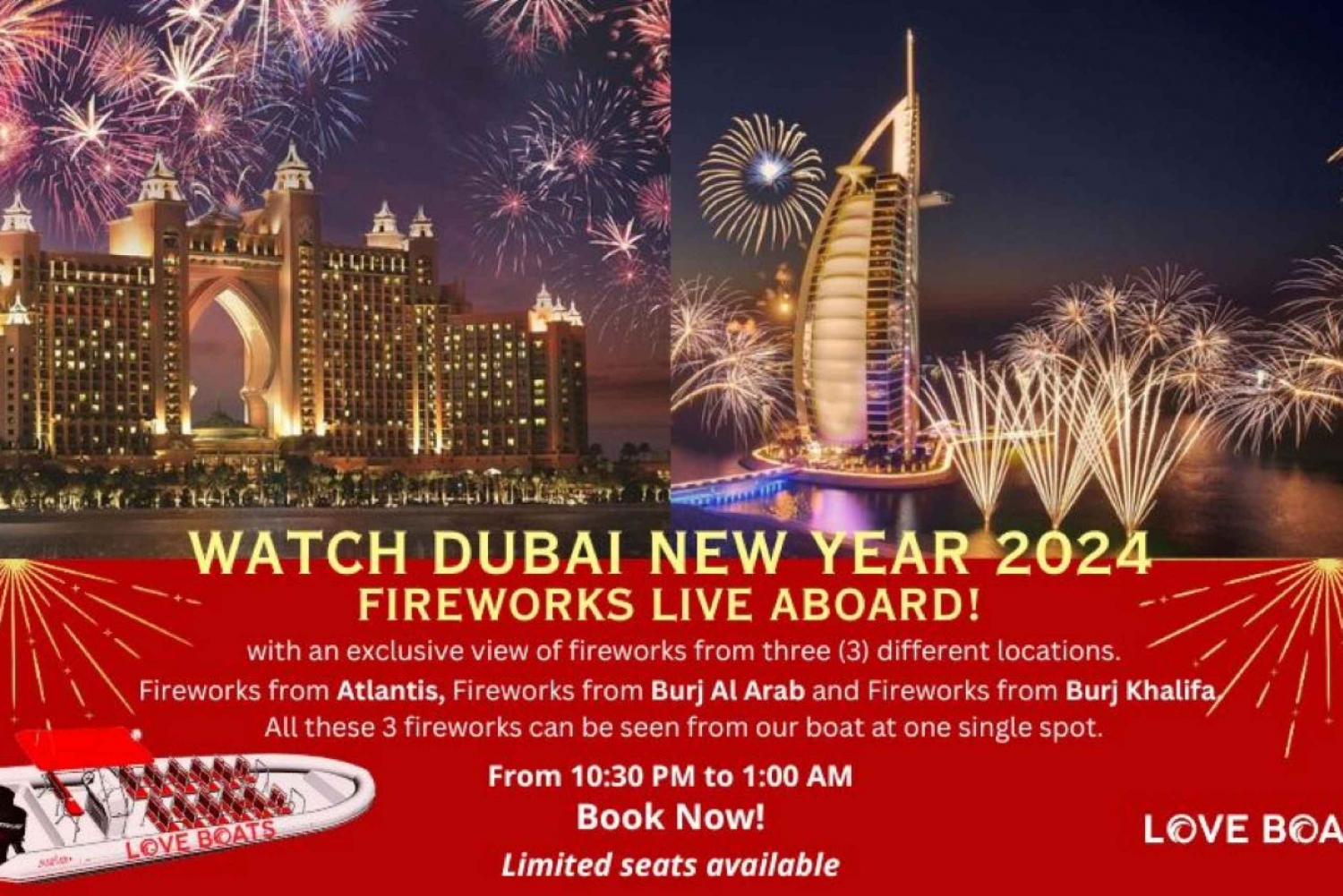 Dubai New Year's Eve 2024 Fireworks RIB Tour w/ Soft Drinks in Dubai