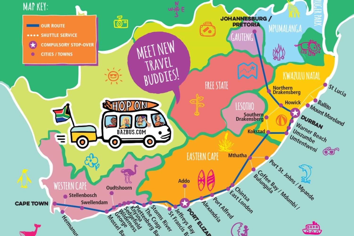 Autobus hop-on hop-off między Kapsztadem a Port Elizabeth