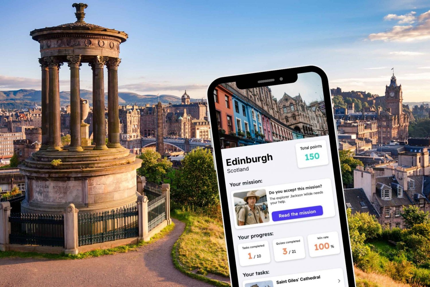Edimburgo: City Exploration Game and Tour no seu telefone