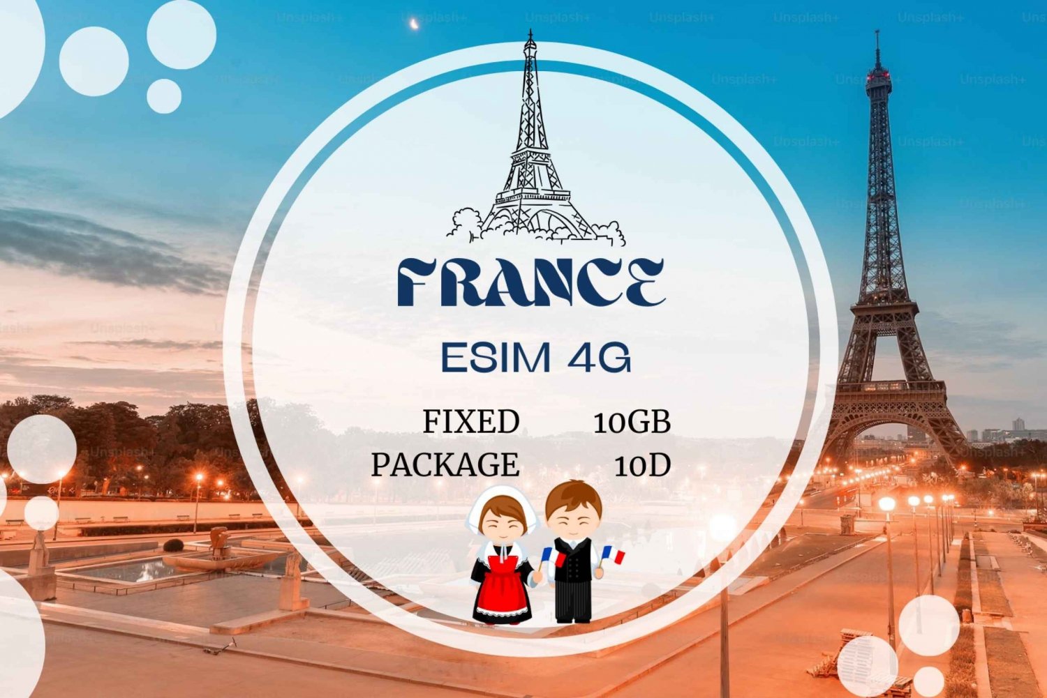França: Plano de dados Travel eSIM - 10GB / 10 dias (código QR)