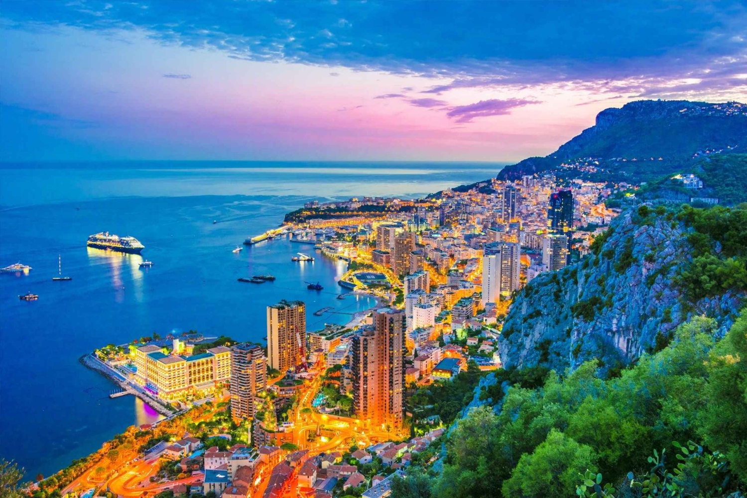 Tour privato di Monaco, Monte Carlo, Eze, Paesaggio diurno e notturno