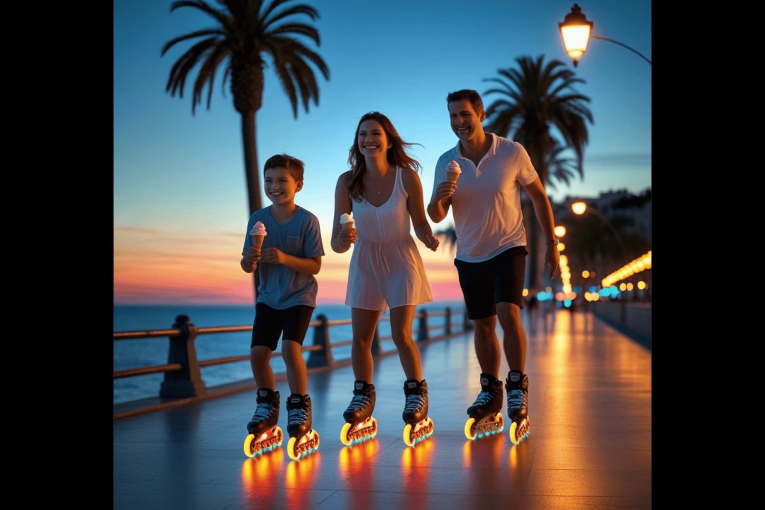 Nizza di notte con pattini luminosi, gelato artigianale e musica dal vivo!