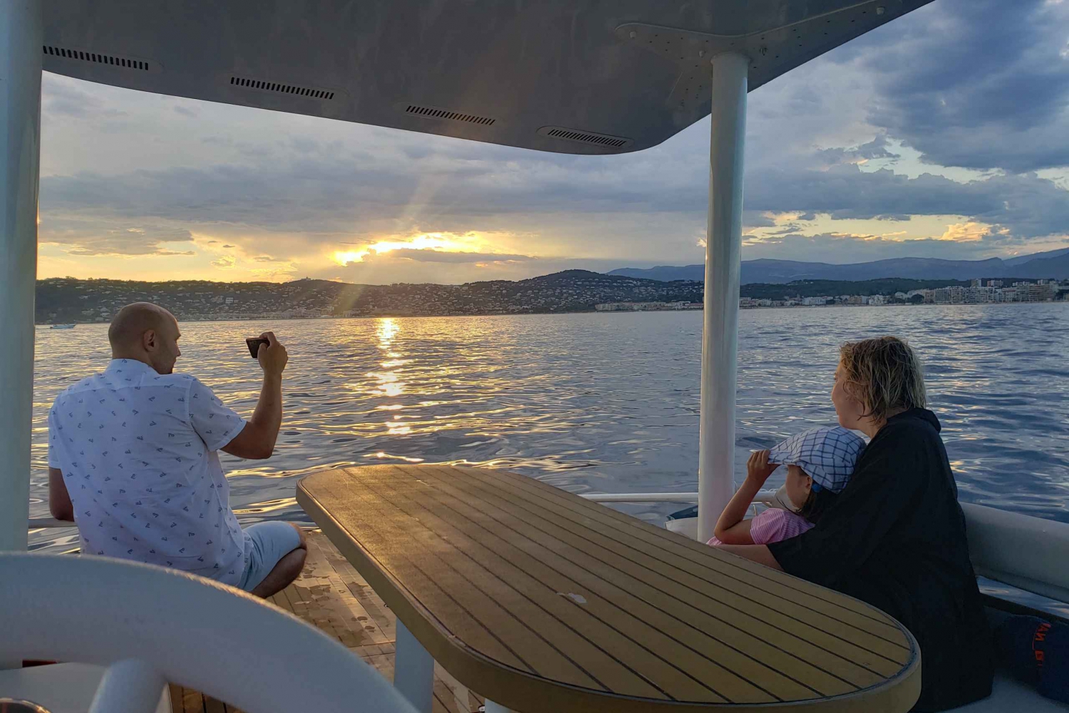 Private catamaran trip in the Bay of Juan les Pins at sunset