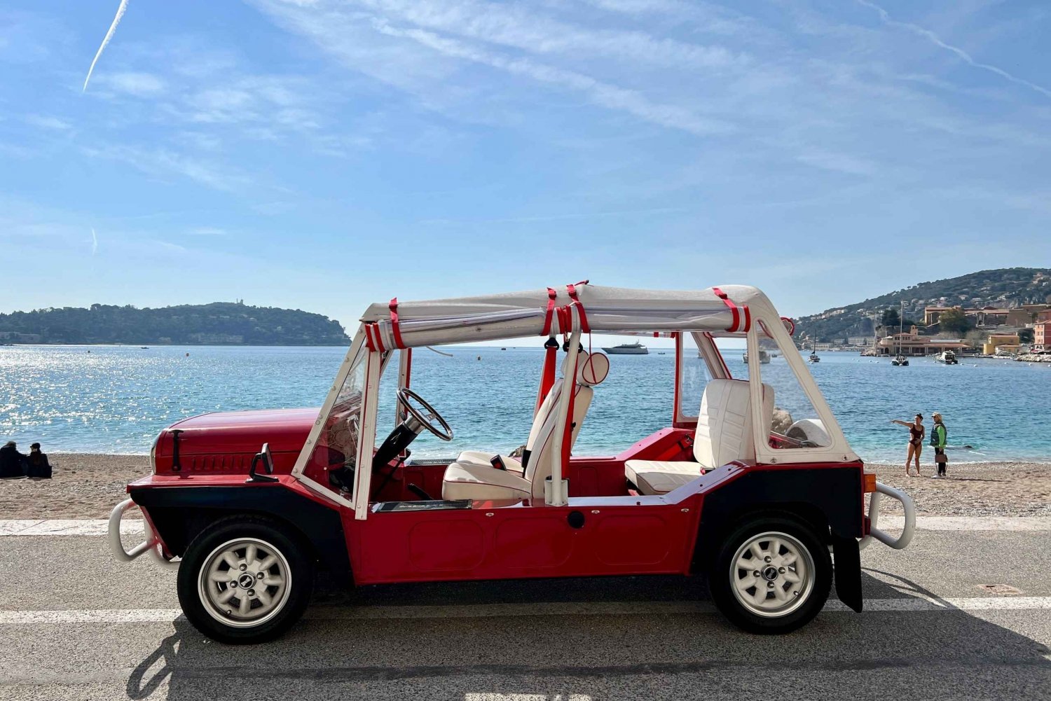Tourist tour on French Riviera in a Mini Moke convertible