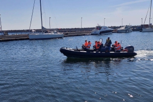 Speed boat at the end of the pier in Sopot. Speed 90 km/h